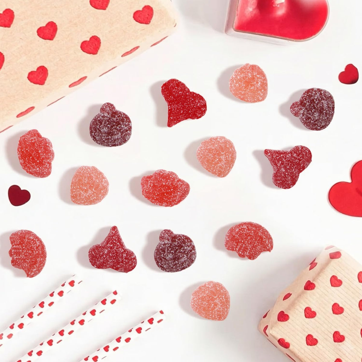 Close-up of Buha Sweets red sour gummies showing soft chew texture and tangy finish.
