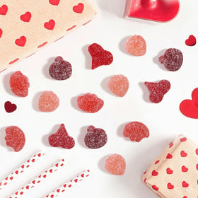 Close-up of Buha Sweets red sour gummies showing soft chew texture and tangy finish.
