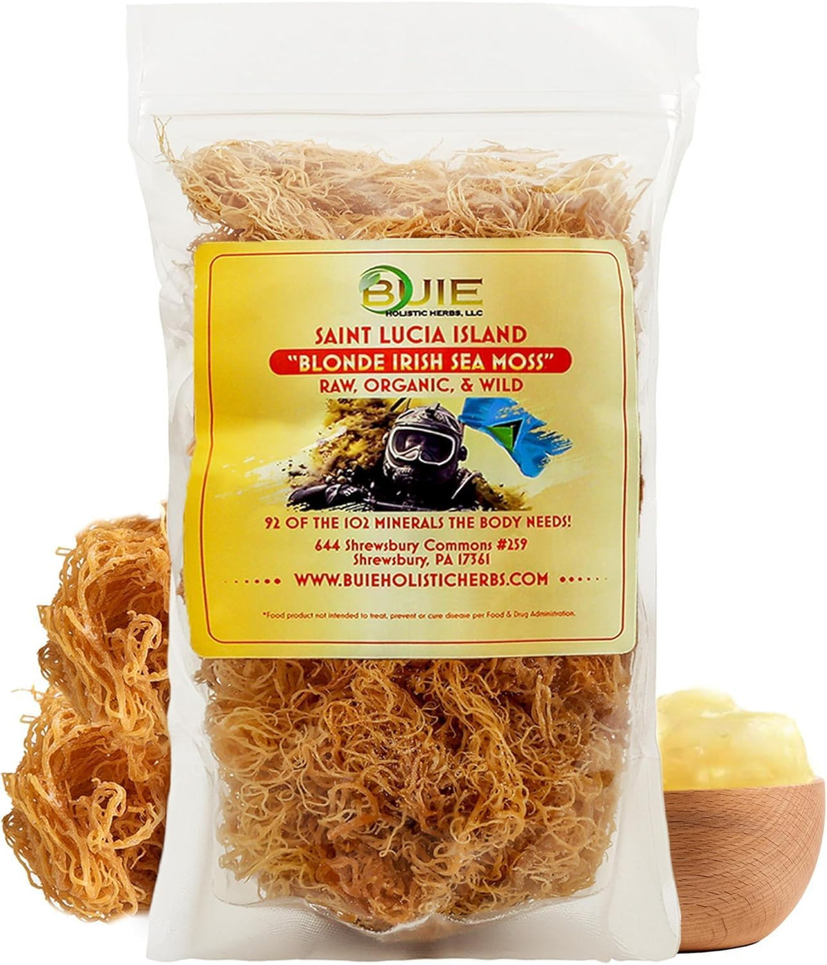 BUIE Golden Irish Sea Moss bottle full ready for daily wellness and easy dosing.