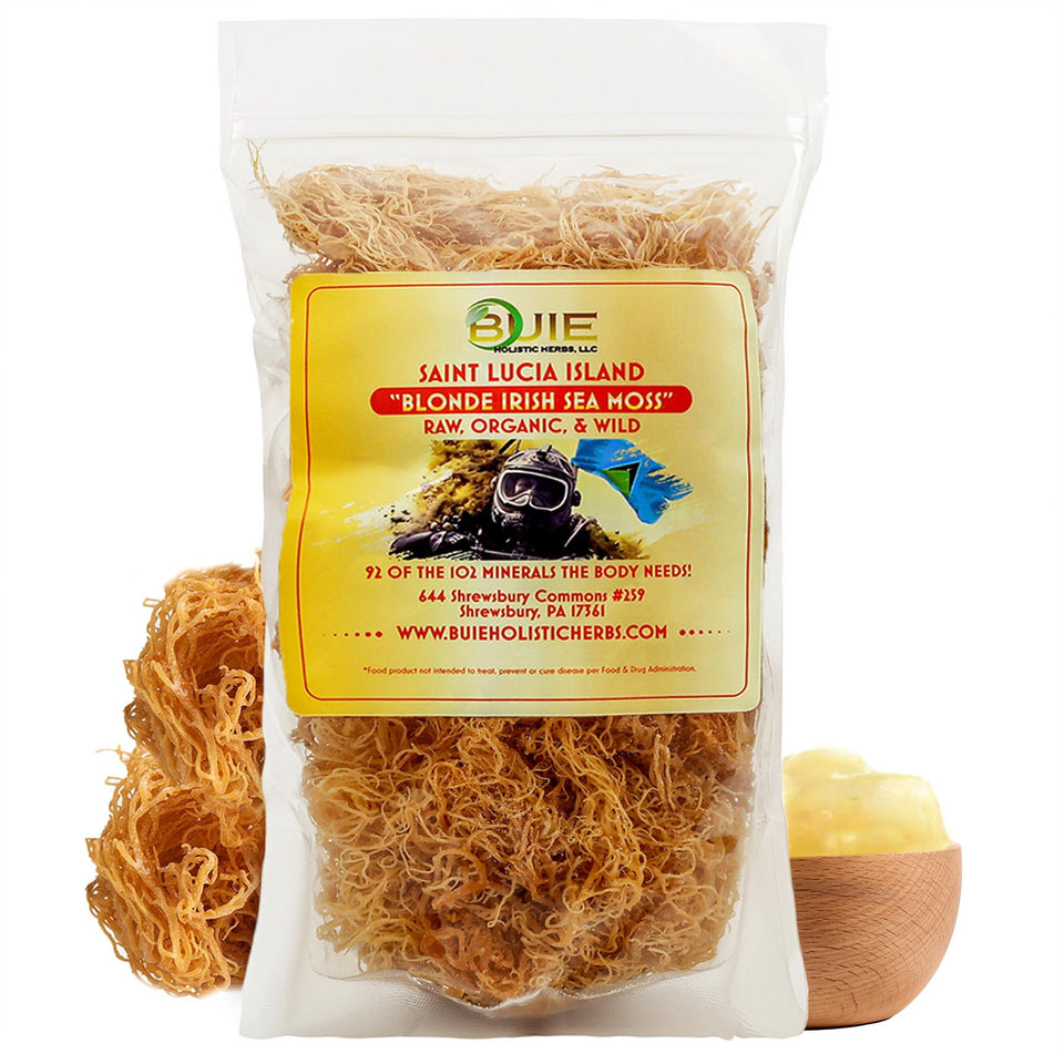 BUiE Golden Irish Sea Moss bottle ready for daily wellness.
