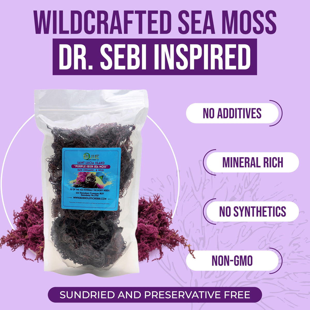 BUIE wildcrafted sea moss harvest from St. Lucia sun-dried