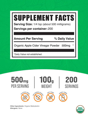 BulkSupplements ACV powder with measuring scoop enables convenient dosage.