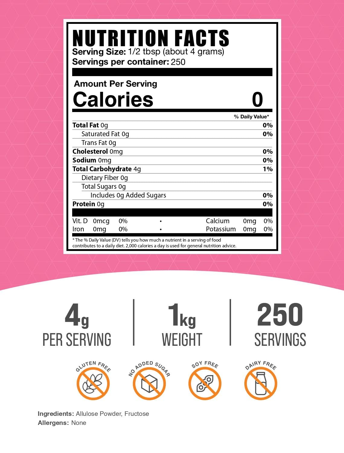 BulkSupplements Allulose Powder pouch on kitchen counter, gluten-free sweetness.