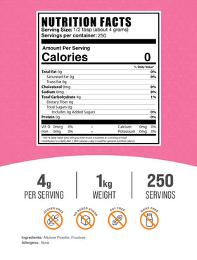BulkSupplements Allulose Powder pouch on kitchen counter, gluten-free sweetness.