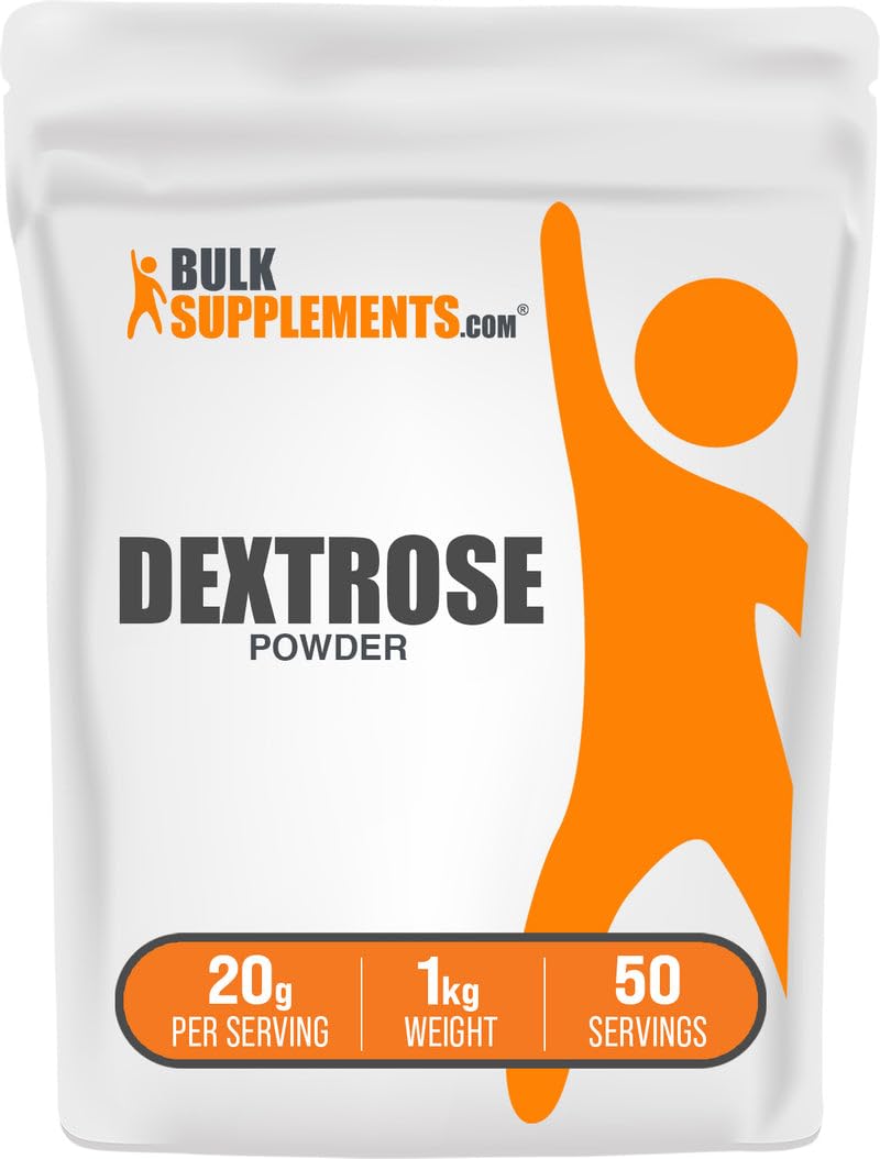 BulkSupplements Dextrose powder bottle, versatile sugar substitute for baking and beverages.