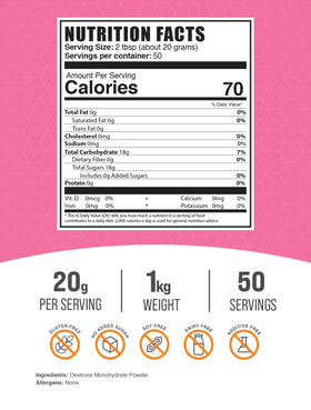 BulkSupplements Dextrose powder pour, smooth mix ideal for shakes and cooking.