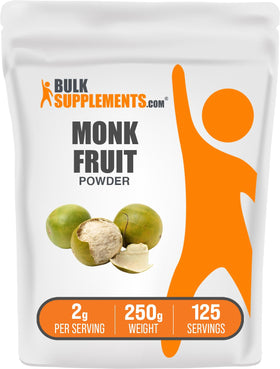 BulkSupplements Monk Fruit Powder container shows pure gluten-free sweetener for baking.