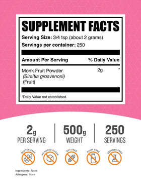 Bulksupplements Monk Fruit Powder in a cup, convenient sugar substitute for beverages