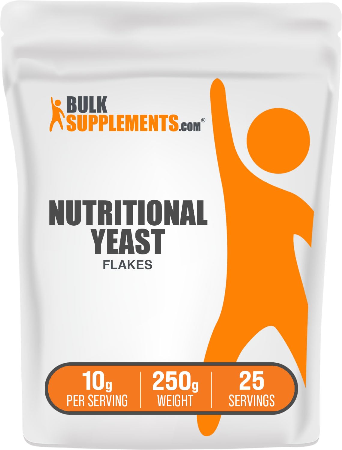 BulkSupplements Nutritional Yeast Flakes bottle pour for easy daily topping on meals.