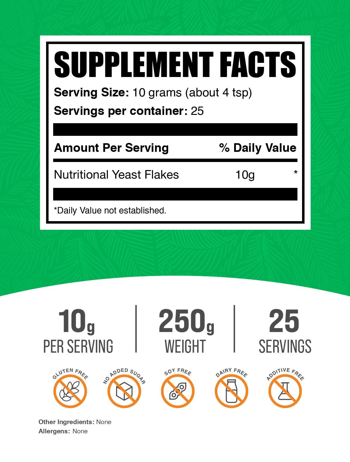 BulkSupplements Nutritional Yeast Flakes closeup texture ideal for cheese substitute recipes.