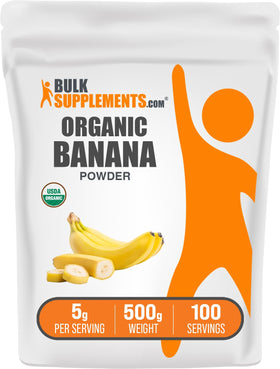 BulkSupplements Organic Banana Powder bottle for smoothies and baking, nutritious.