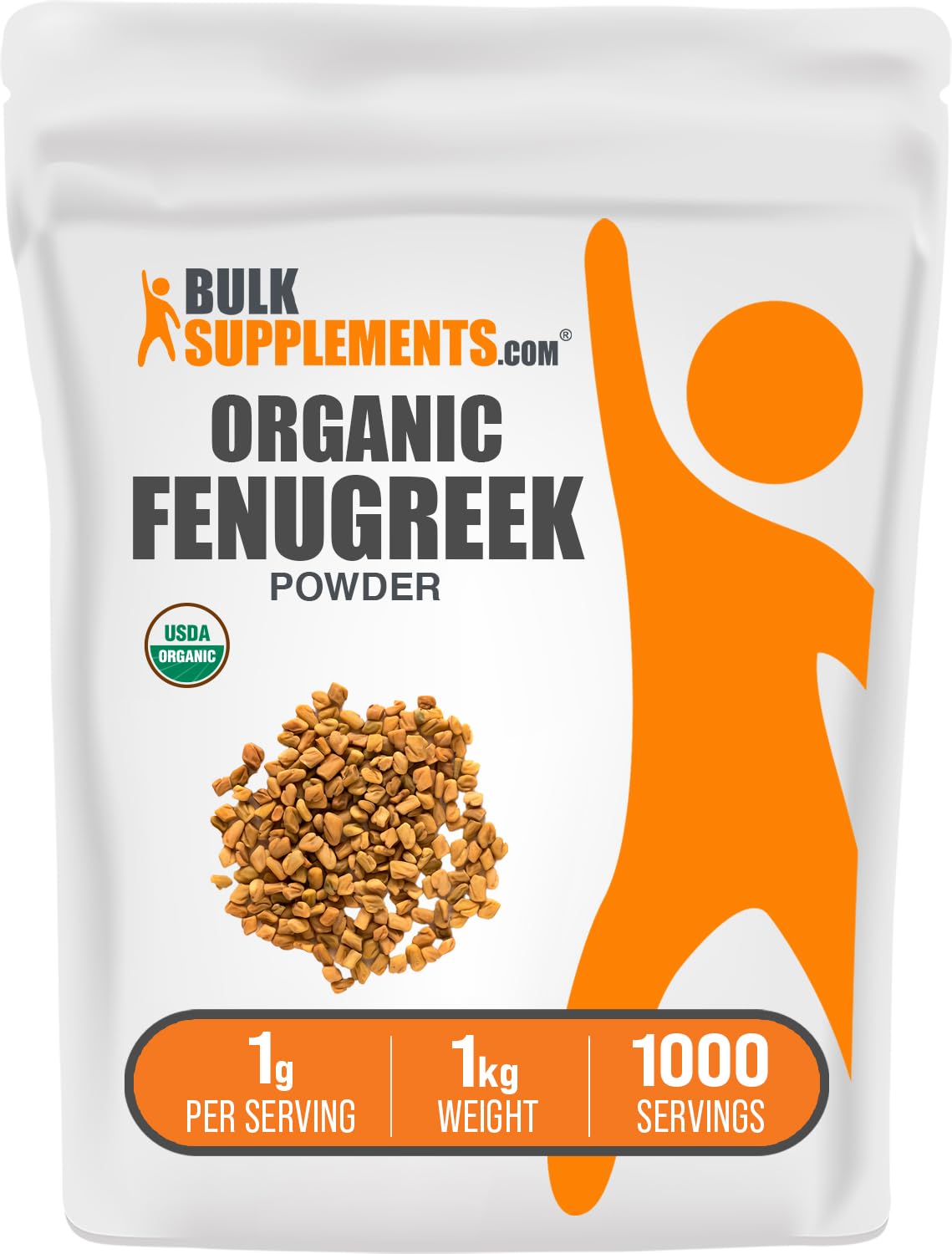 BulkSupplements Organic Fenugreek Powder jar for easy daily use in smoothies and recipes