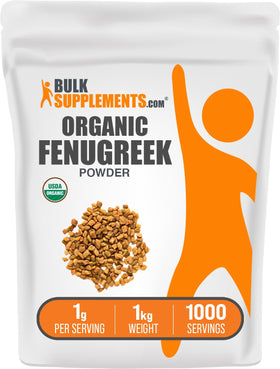 BulkSupplements Organic Fenugreek Powder jar for easy daily use in smoothies and recipes