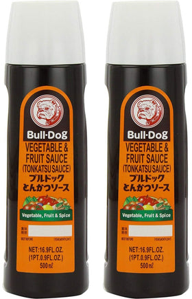 Bull-Dog Sauce Steak Tonkatsu bottle pouring for rich, savory glaze on meats
