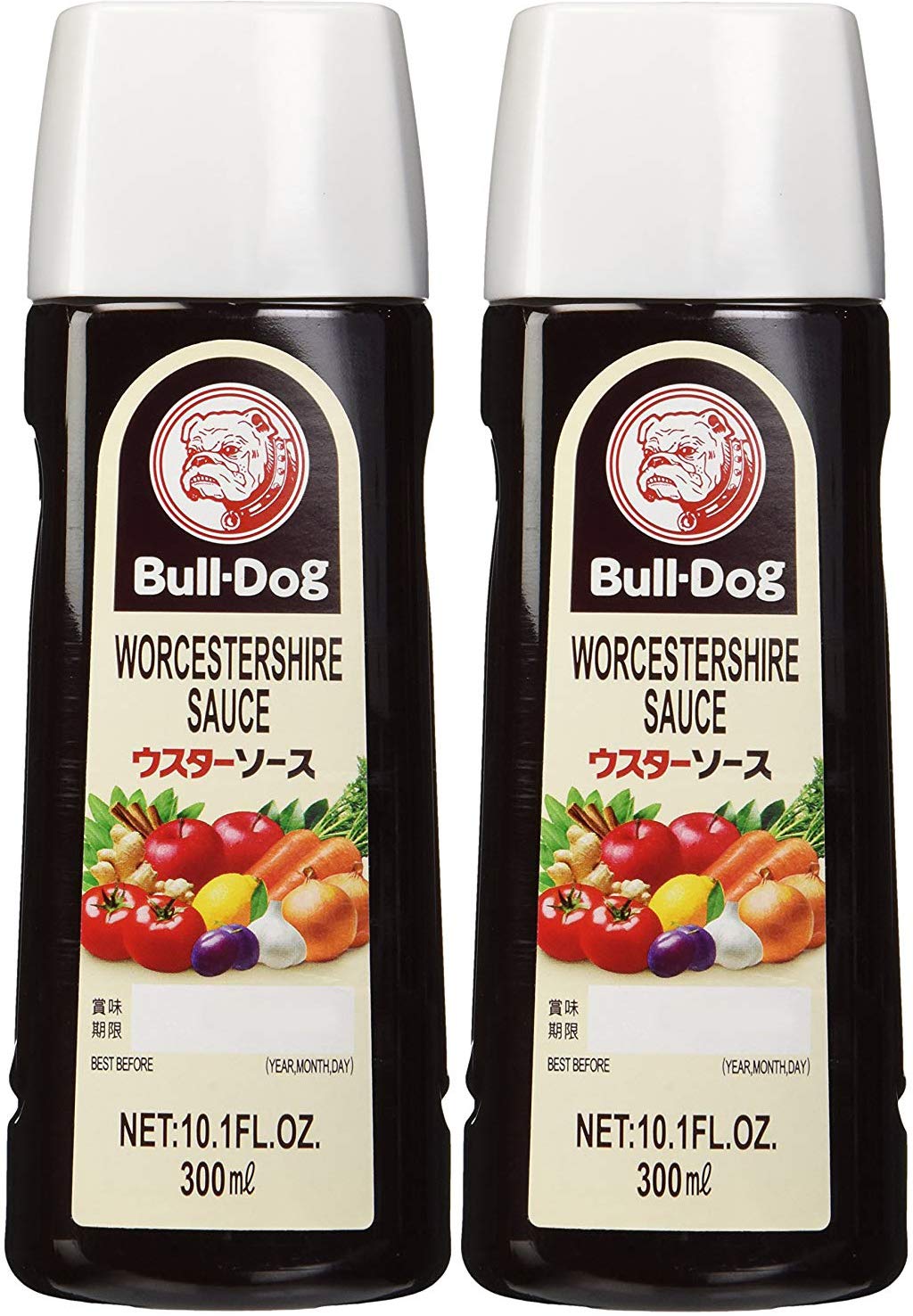 Bull-Dog Worcestershire Sauce bottle front, ready to flavor meats and sauces.