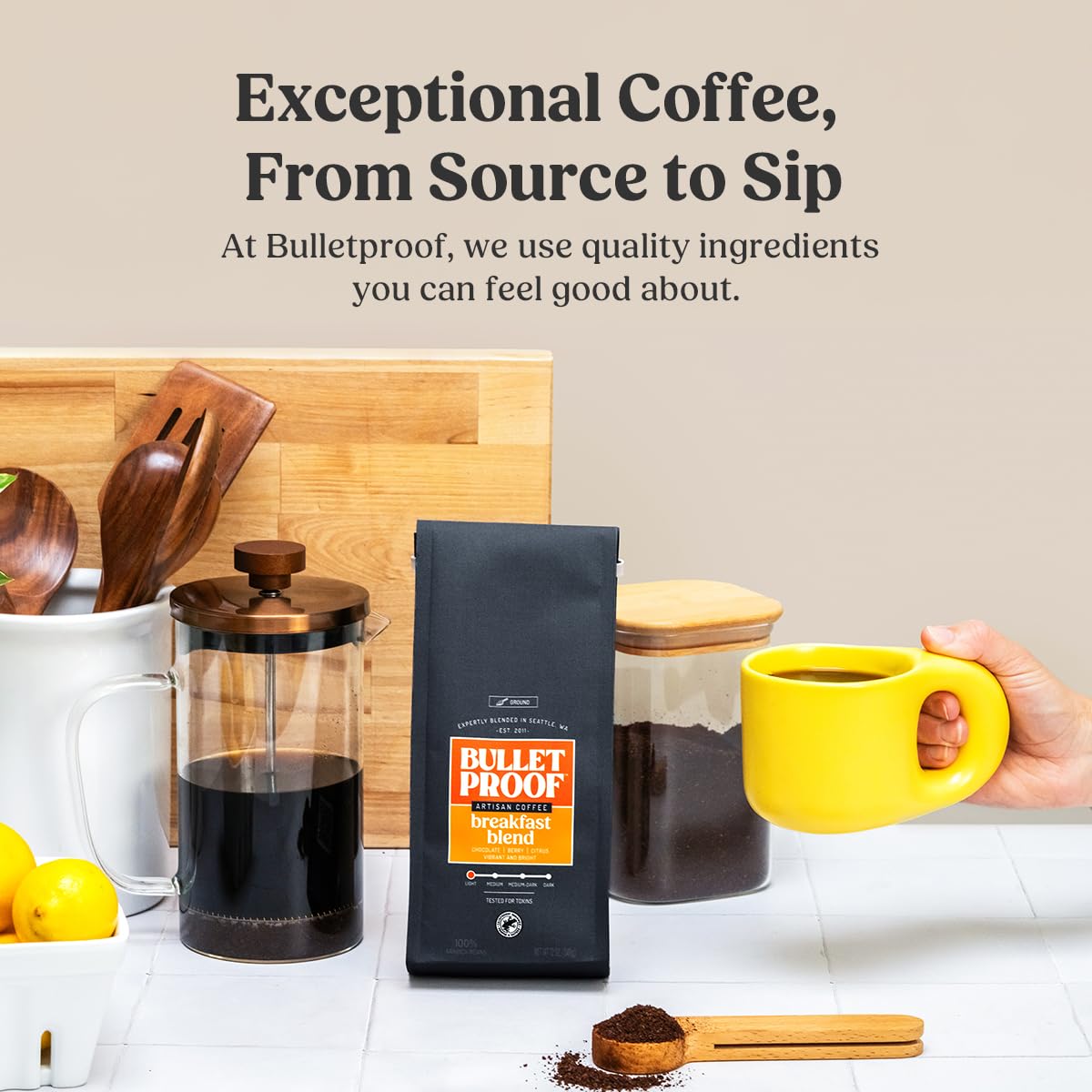 Bulletproof Breakfast Blend pour-over ceremony for a balanced wakeup