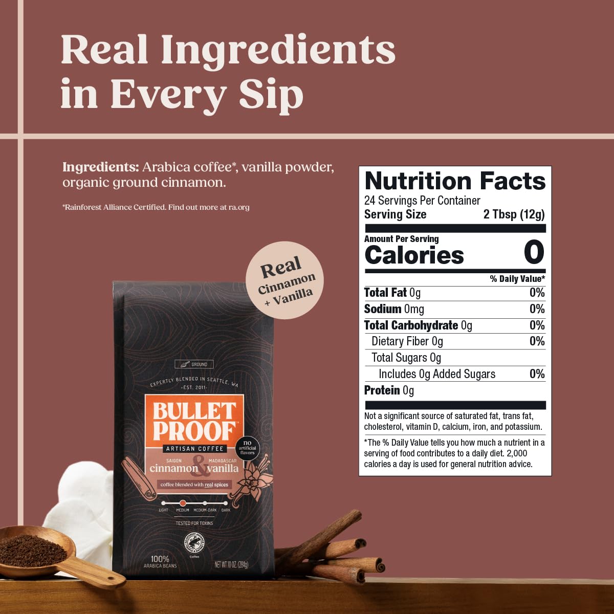 Aromatic kitchen scene with Bulletproof Cinnamon & Vanilla coffee aroma