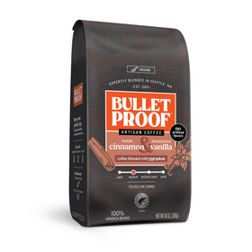 Bulletproof Cinnamon & Vanilla ground coffee bag with rich aroma ready to brew