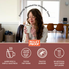 Label detail on Bulletproof Cinnamon & Vanilla coffee highlighting sourcing