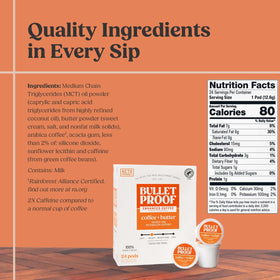 Bulletproof coffee pod steaming mug showing medium roast and smooth texture.