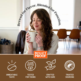 Bulletproof Coffee and Collagen pods steam rising, hints of cinnamon and orange.