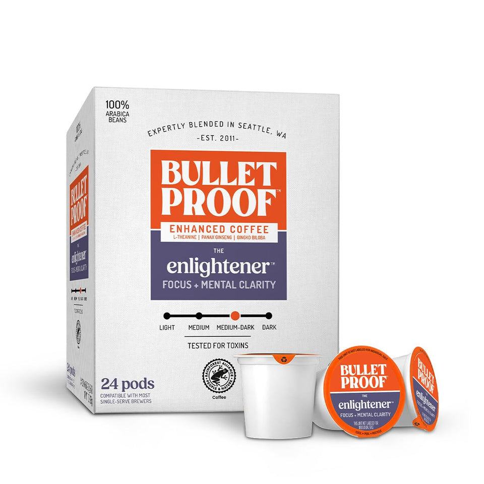 Bulletproof Enlightener coffee pod pour: ready for a focused, smooth cup.