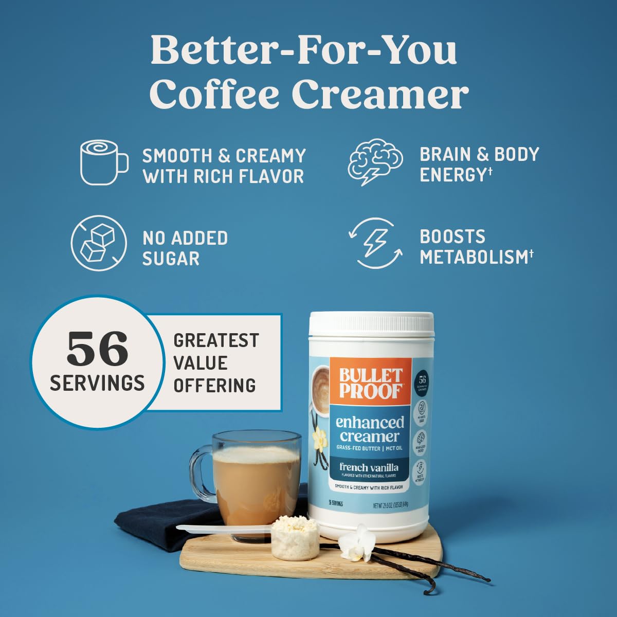 Pouring Bulletproof French Vanilla Creamer into a mug for a creamy blend.