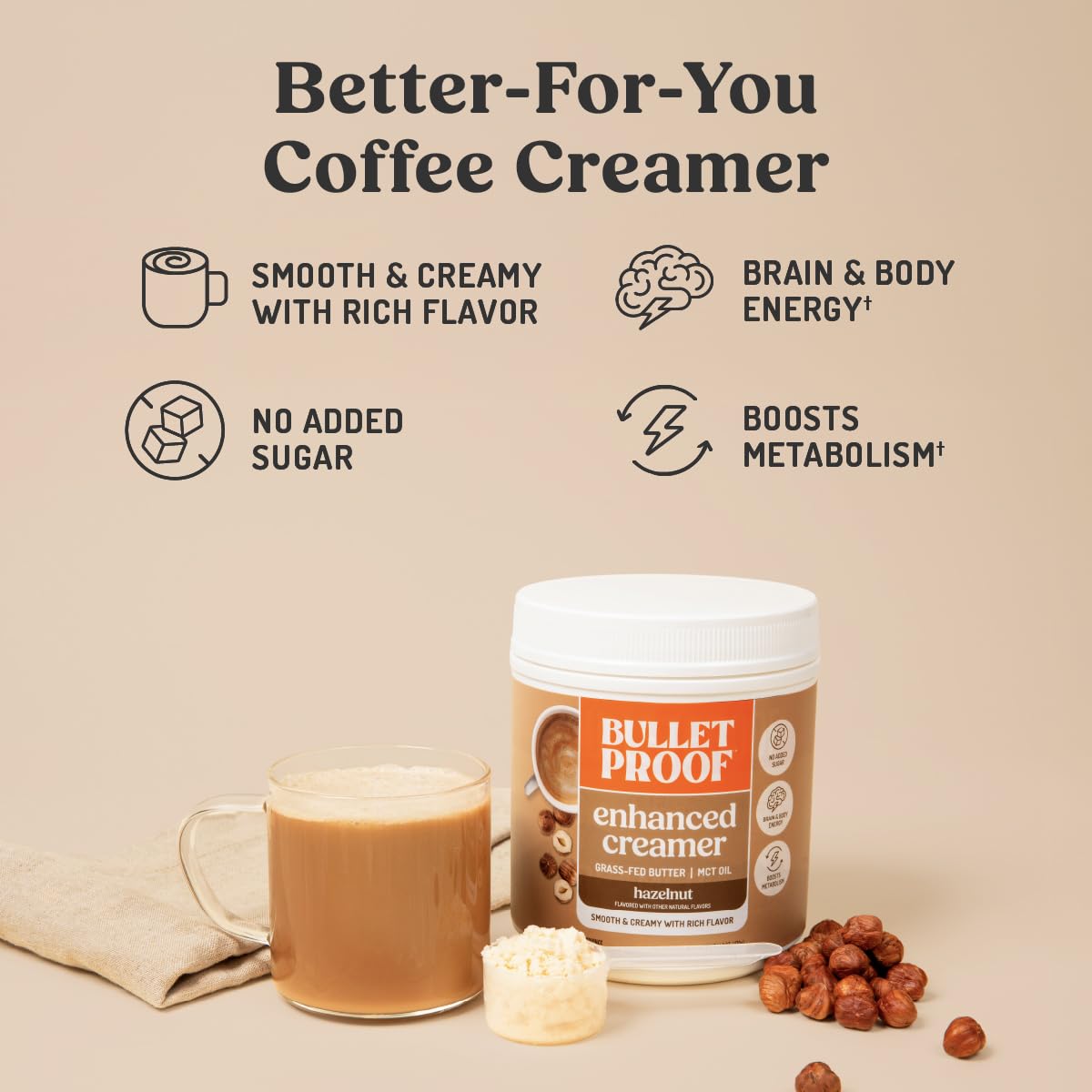 Bulletproof Hazelnut Creamer grass-fed butter visual showing rich fat blend