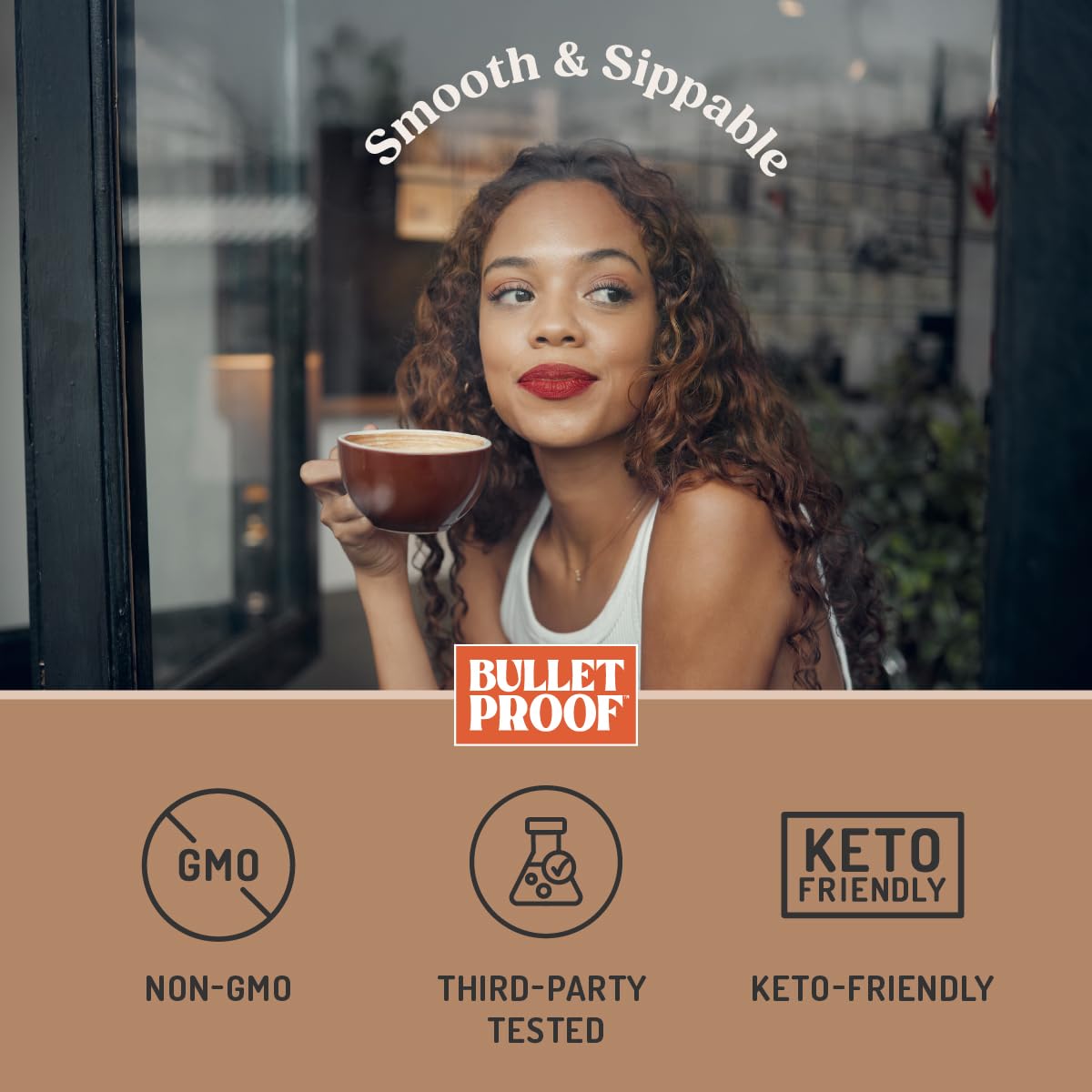 Bulletproof Hazelnut Creamer packaging close-up emphasizing shelf-stability