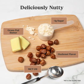 Bulletproof Hazelnut Creamer stirred into coffee, smooth nutty aroma