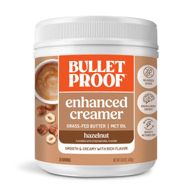 Bulletproof Hazelnut Creamer tub front view, keto-friendly and non-GMO hydration for coffee