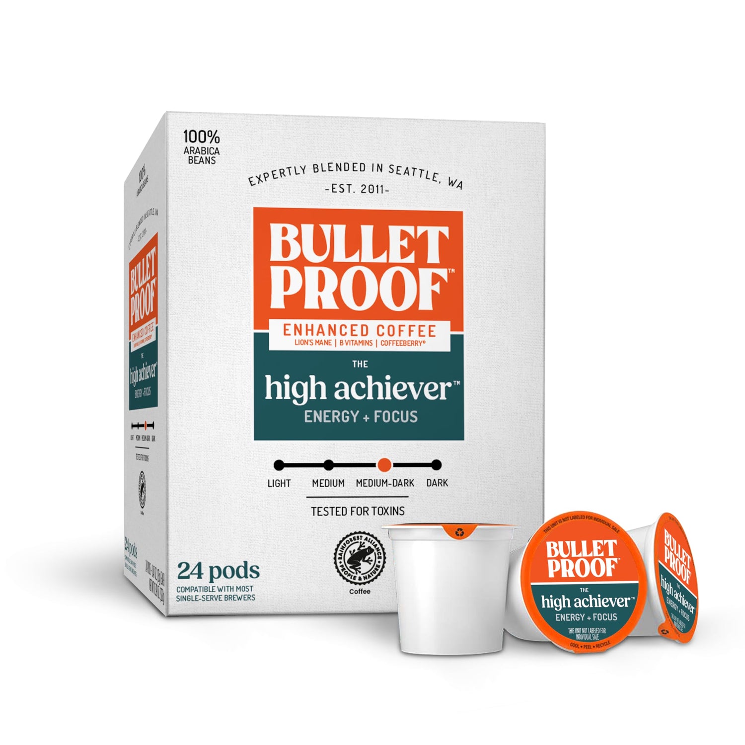 Bulletproof High Achiever box front highlighting premium branding for daily energy.