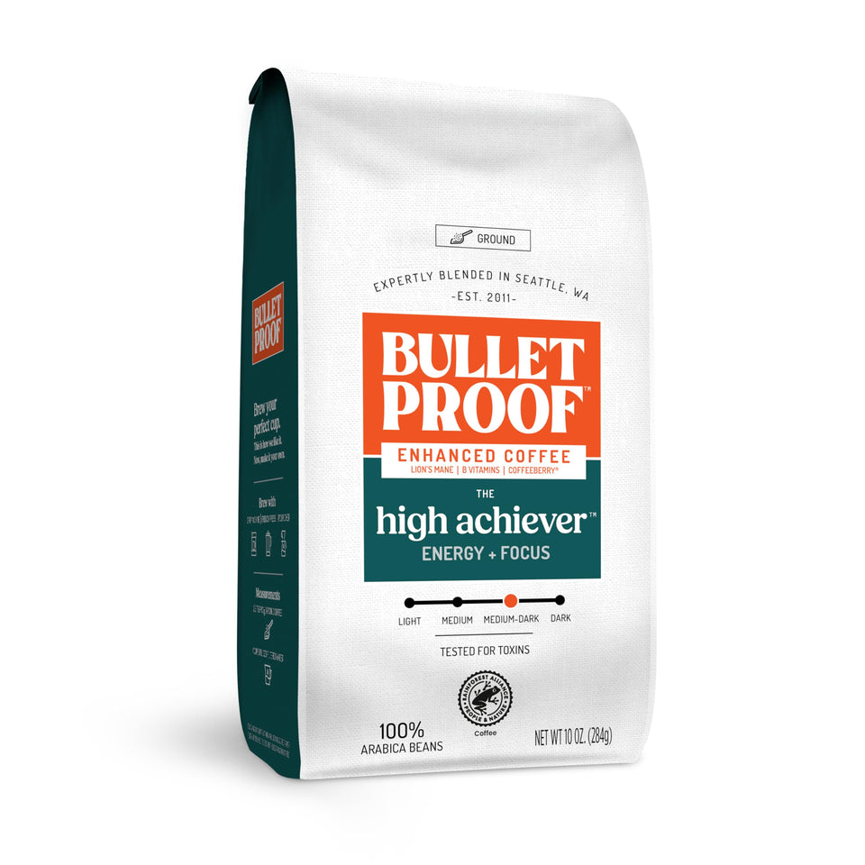 Bulletproof High Achiever ground coffee bag with rich aroma for a smooth morning
