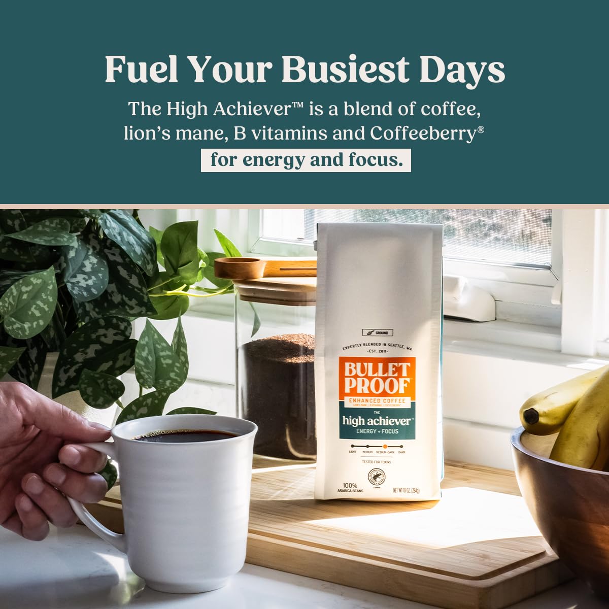 Bulletproof High Achiever medium-dark roast promotes steady energy