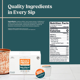 Bulletproof High Achiever pods box closeup highlighting sustainable Arabica beans