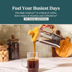 Bulletproof High Achiever pods steaming cup with rich aroma for alert focus