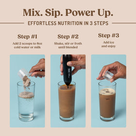 Bulletproof Iced Protein Coffee glass with milk shows smooth texture.