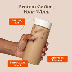Bulletproof Iced Protein Coffee real beans close-up emphasizing real-bean flavor.