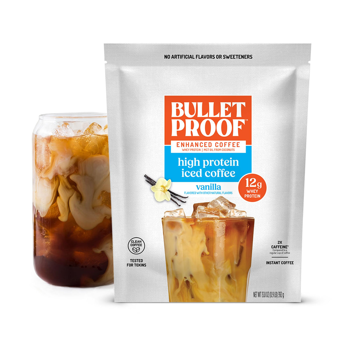 Bulletproof Iced Protein Coffee vanilla bag with toxin-tested formula for quick protein boost