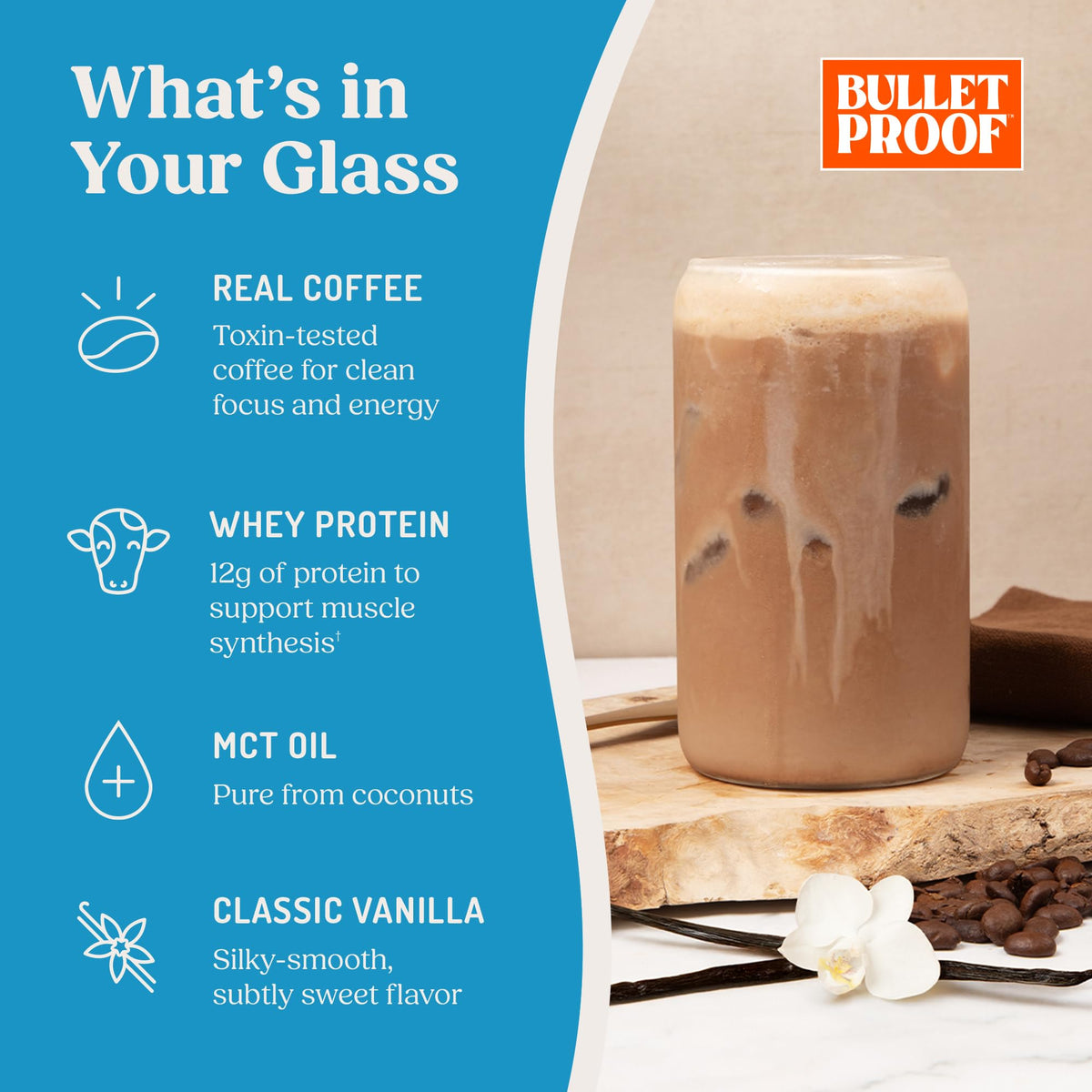 Bulletproof Iced Protein Coffee vanilla cup ready to sip with smooth flavor and energy