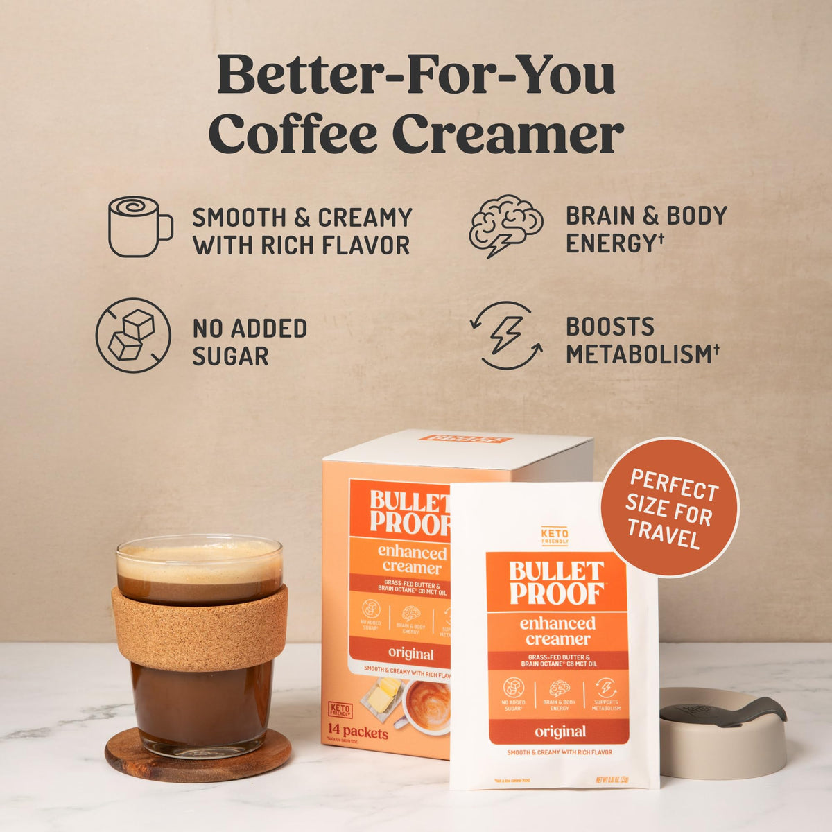 Bulletproof InstaMix grass-fed butter visual for rich, keto-friendly coffee.
