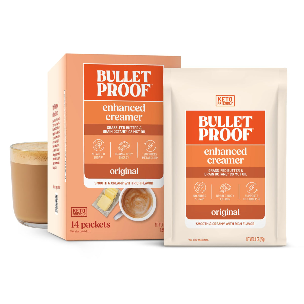 Bulletproof InstaMix original unflavored creamer packets for keto coffee and steady energy.