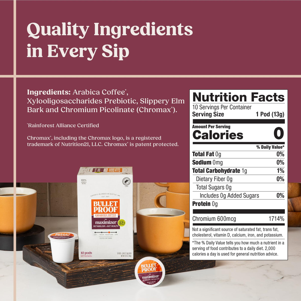 Bulletproof Maximizer sustainably sourced beans from small farms ensure quality.