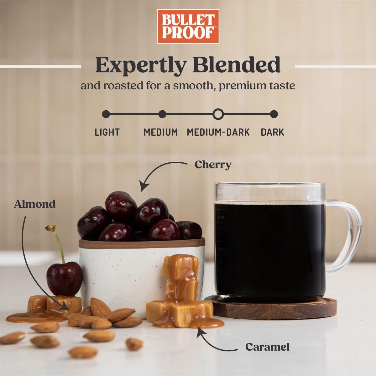 Close-up of Bulletproof The Mentalist beans with rich color and aroma