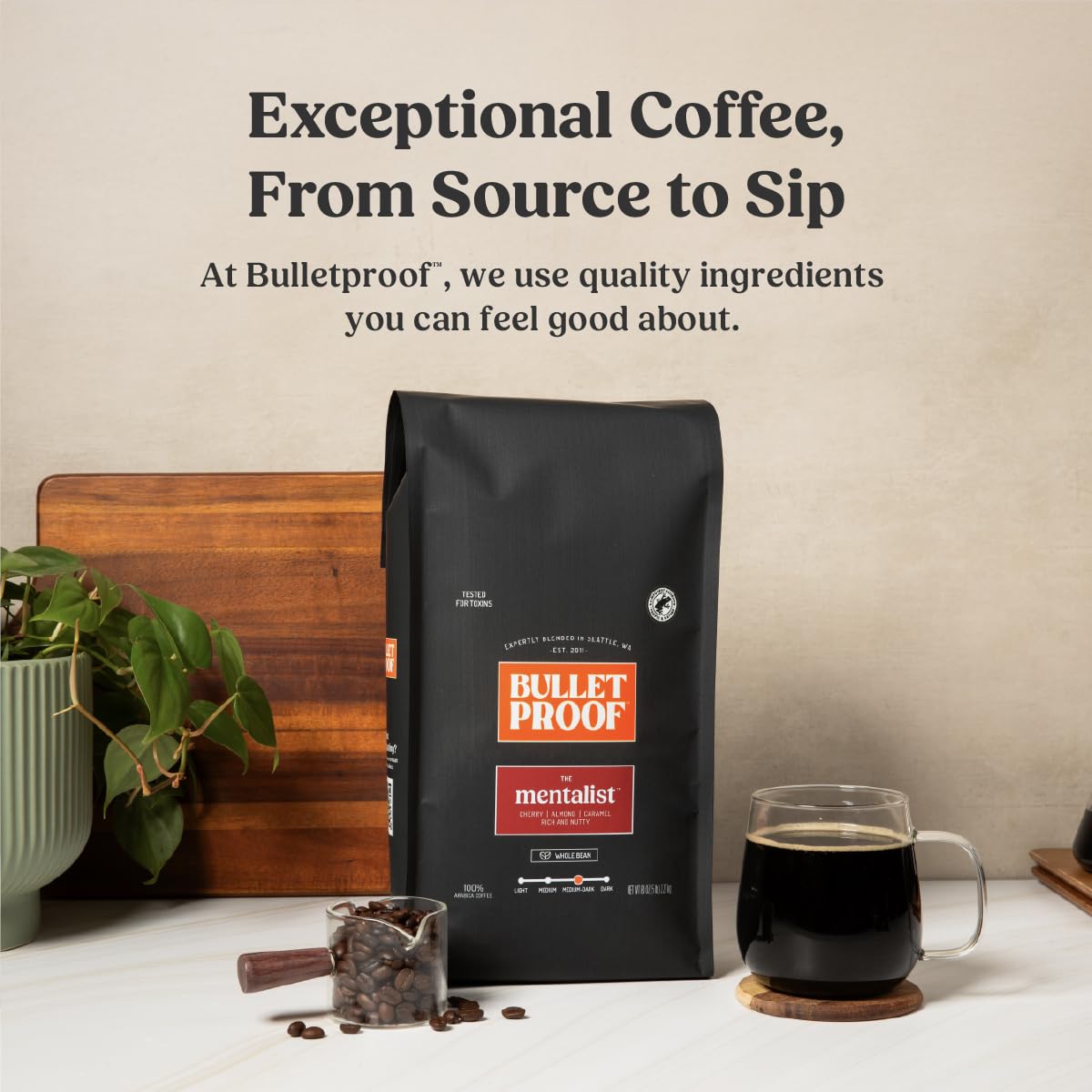 Scoop measures Bulletproof The Mentalist grounds for precise, consistent brews