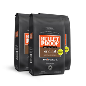 Bulletproof The Mentalist decaf ground coffee three-pack showing rich flavor and clean testing