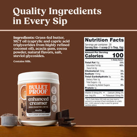 Bulletproof Mocha Creamer ingredients panel shows keto-friendly fats.
