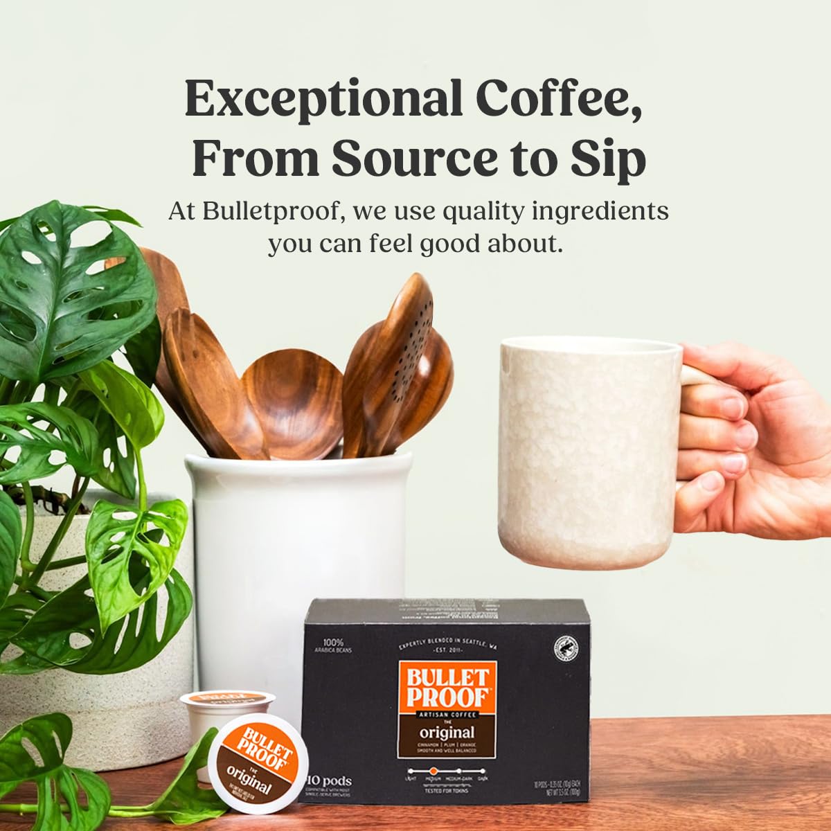 Bulletproof original beans roasting process suggests a bold, balanced flavor.
