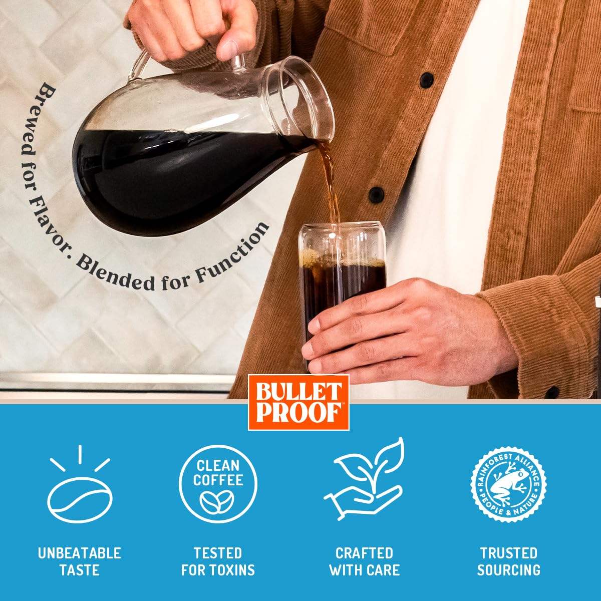 Bulletproof Original Cold Brew Rainforest Alliance Certified coffee ensures quality.