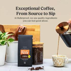 Bulletproof Original Decaf brew pour emphasizing balanced aroma and flavor